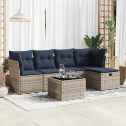 Salon de jardin 6 pcs avec coussins gris résine tressée 515530515530