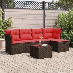 Salon de jardin avec coussins 6 pcs marron résine tressée 515532515532