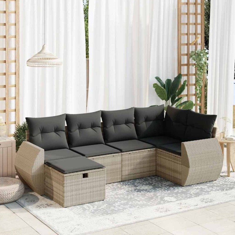Salon de jardin 6 pcs avec coussins gris clair résine tressée 515533515533