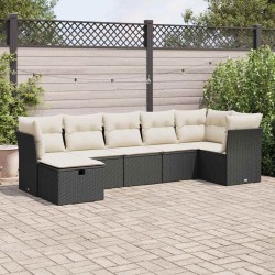 Salon de jardin 7 pcs avec coussins noir résine tressée 515534515534