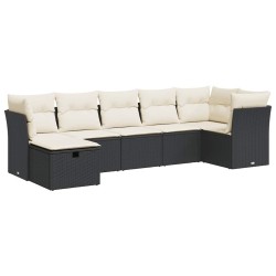 Salon de jardin 7 pcs avec coussins noir résine tressée 515534515534