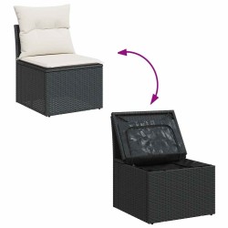 Salon de jardin 7 pcs avec coussins noir résine tressée 515534515534