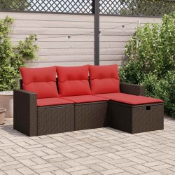 Salon de jardin 4 pcs avec coussins marron résine tressée 515535515535