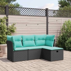 Salon de jardin 4 pcs avec coussins noir résine tressée 515541515541