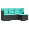 Salon de jardin 4 pcs avec coussins noir résine tressée 515541515541