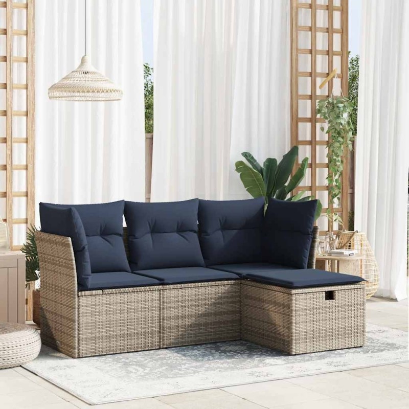 Salon de jardin 4 pcs avec coussins gris résine tressée 515542515542