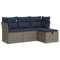 Salon de jardin 4 pcs avec coussins gris résine tressée 515542515542
