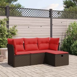 Salon de jardin 4 pcs avec coussins marron résine tressée 515543515543