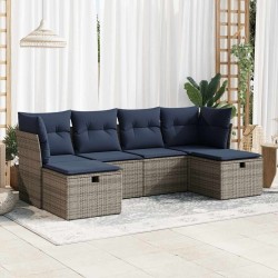 Salon de jardin 6 pcs avec coussins gris résine tressée 515544515544