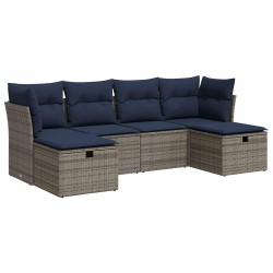 Salon de jardin 6 pcs avec coussins gris résine tressée 515544515544