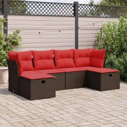 Salon de jardin avec coussins 6 pcs marron résine tressée 515546515546