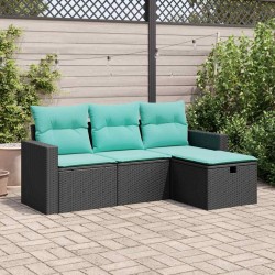 Salon de jardin 4 pcs avec coussins noir résine tressée 515547515547