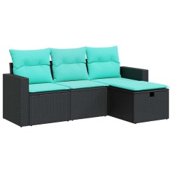 Salon de jardin 4 pcs avec coussins noir résine tressée 515547515547