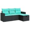 Salon de jardin 4 pcs avec coussins noir résine tressée 515547515547