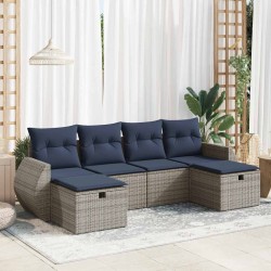 Salon de jardin 6 pcs avec coussins gris résine tressée 515548515548
