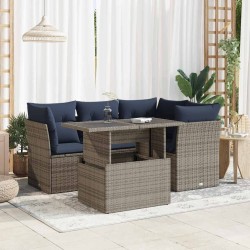 Salon de jardin 5 pcs avec coussins gris résine tressée acacia 515550515550