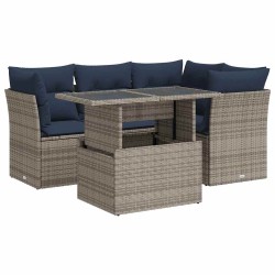 Salon de jardin 5 pcs avec coussins gris résine tressée acacia 515550515550