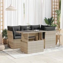 Salon de jardin 5 pcs avec coussins gris clair résine tressée 515552515552