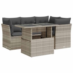 Salon de jardin 5 pcs avec coussins gris clair résine tressée 515552515552