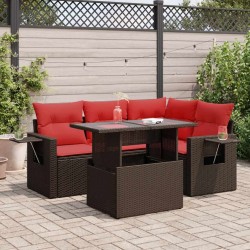 Salon de jardin 5 pcs avec coussins marron résine tressée acacia 515555515555