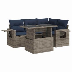 Salon de jardin 5 pcs avec coussins gris résine tressée acacia 515557515557