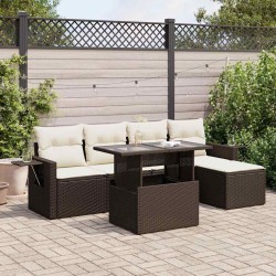 Salon de jardin avec coussins 6 pcs marron résine tressée 515558515558