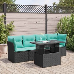 Salon de jardin 5 pcs avec coussins noir résine tressée acacia 515561515561