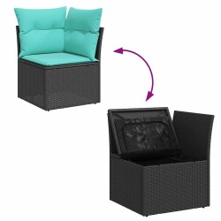 Salon de jardin 5 pcs avec coussins noir résine tressée acacia 515561515561