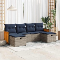 Salon de jardin 6 pcs avec coussins gris résine tressée 515562515562