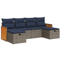 Salon de jardin 6 pcs avec coussins gris résine tressée 515562515562