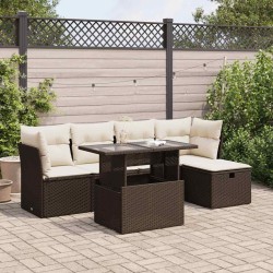 Salon de jardin avec coussins 6 pcs marron résine tressée 515564515564