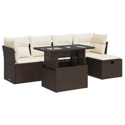 Salon de jardin avec coussins 6 pcs marron résine tressée 515564515564