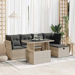 Salon de jardin 6 pcs avec coussins gris clair résine tressée 515565515565