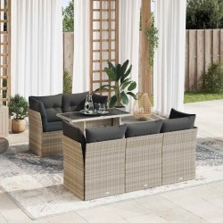 Salon de jardin 6 pcs avec coussins gris clair résine tressée 515567515567