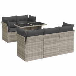 Salon de jardin 6 pcs avec coussins gris clair résine tressée 515567515567