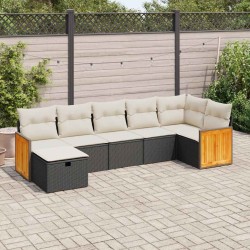 Salon de jardin 7 pcs avec coussins noir résine tressée 515569515569