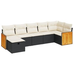 Salon de jardin 7 pcs avec coussins noir résine tressée 515569515569
