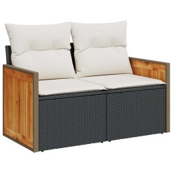Salon de jardin 7 pcs avec coussins noir résine tressée 515569515569
