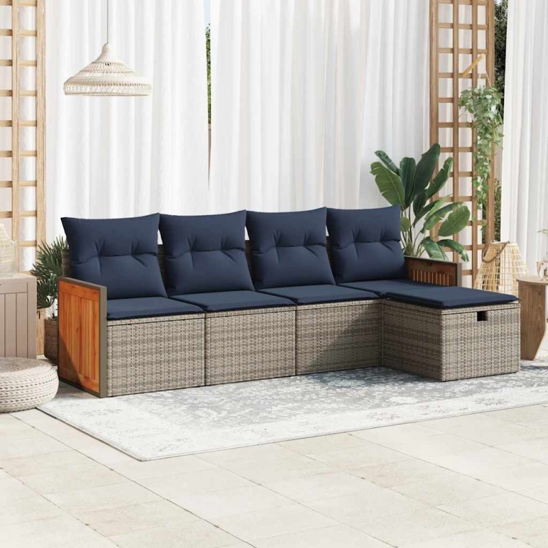 Salon de jardin 5 pcs avec coussins gris résine tressée 515572515572