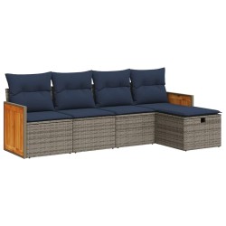 Salon de jardin 5 pcs avec coussins gris résine tressée 515572515572