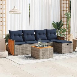 Salon de jardin 6 pcs avec coussins gris résine tressée 515573515573