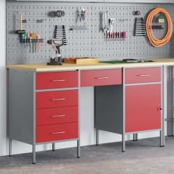Placard de travail 3 pcs Rouge Bois d'ingénierie et acier 515575515575