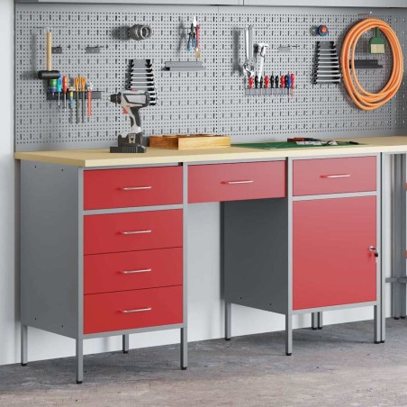 Placard de travail 3 pcs Rouge Bois d'ingénierie et acier 515575515575