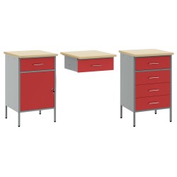 Placard de travail 3 pcs Rouge Bois d'ingénierie et acier 515575515575