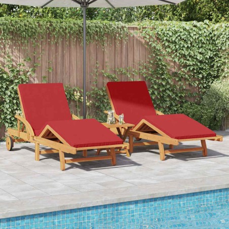 Transat 3 pcs Rouge 40 x 40 x 40cm Bois d'acacia massif 515577515577
