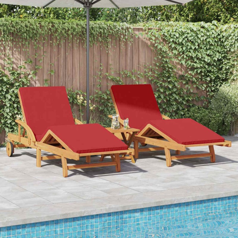 Transat 2 pcs Rouge 200 x 67 x 84cm Bois d'acacia massif 515580515580