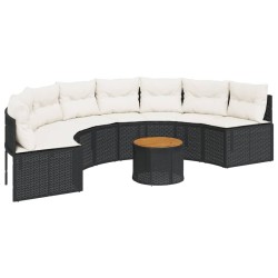 Canapé de jardin table coussins demi-rond noir résine tressée 515589515589