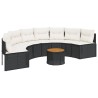 Canapé de jardin table coussins demi-rond noir résine tressée 515589515589