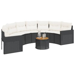 Canapé de jardin table coussins demi-rond noir résine tressée 515589515589