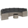 Canapé de jardin table coussins demi-rond gris résine tressée 515595515595